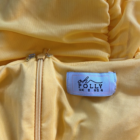 Oh Polly Cabana Collection Yellow Ruched Cowl Neck Mini Dress - Picture 9 of 10